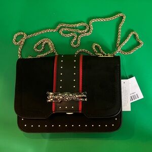 Black, Red and Gold Chain Topshop Crossbody Bag with Panther Accent
